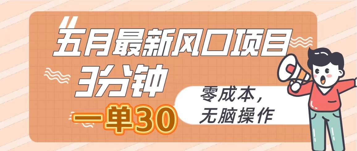 （10256期）五月最新风口项目，3分钟一单30，零成本，无脑操作-领学通