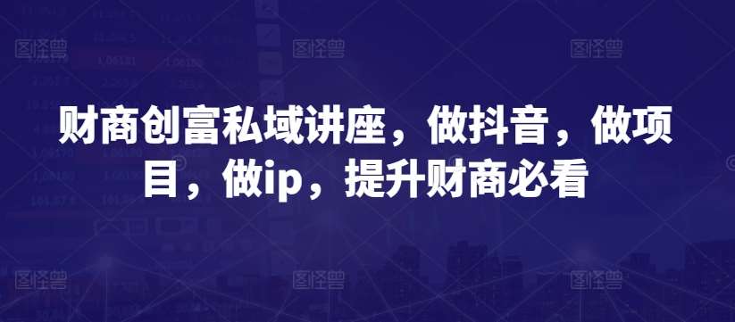 财商创富私域讲座，做抖音，做项目，做ip，提升财商必看-领学通