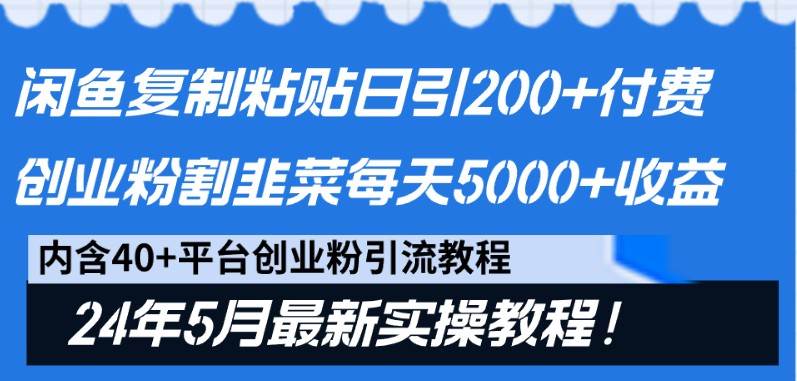 闲鱼复制粘贴日引200+付费创业粉，24年5月最新方法！割韭菜日稳定5000+收益-领学通