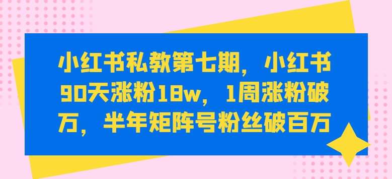 小红书私教第七期，小红书90天涨粉18w，1周涨粉破万，半年矩阵号粉丝破百万-领学通