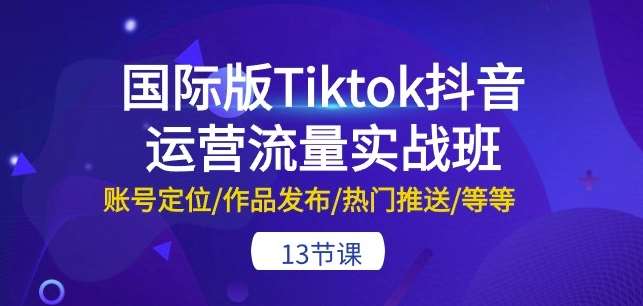 国际版Tiktok抖音运营流量实战班：账号定位/作品发布/热门推送/等等-13节-领学通