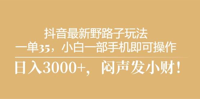 （10766期）抖音最新野路子玩法，一单35，小白一部手机即可操作，，日入3000+，闷…-领学通