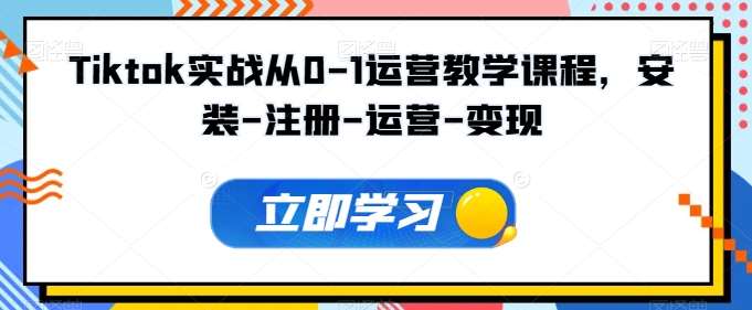 Tiktok实战从0-1运营教学课程，安装-注册-运营-变现-领学通