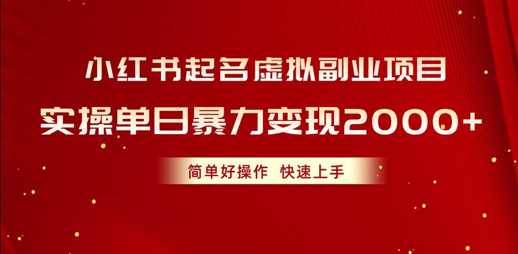 （10856期）小红书起名虚拟副业项目，实操单日暴力变现2000+，简单好操作，快速上手-领学通