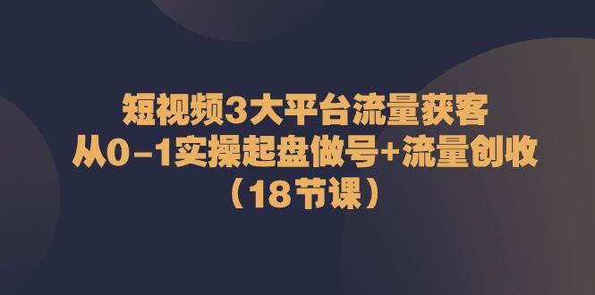 短视频3大平台流量获客：从0-1实操起盘做号+流量创收（18节课）-领学通