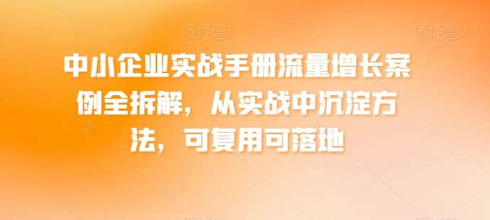 中小企业实战手册流量增长案例全拆解，从实战中沉淀方法，可复用可落地-领学通