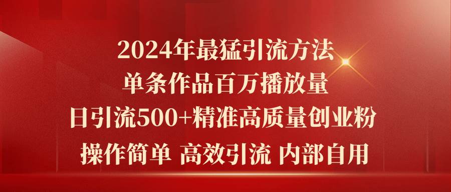 （10920期）2024年最猛暴力引流方法，单条作品百万播放 单日引流500+高质量精准创业粉-领学通