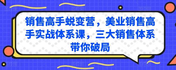 销售高手蜕变营，美业销售高手实战体系课，三大销售体系带你破局-领学通