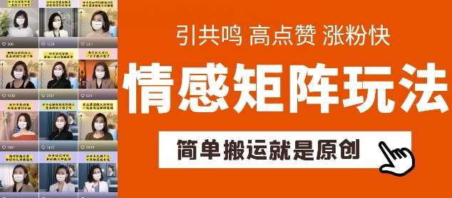简单搬运，情感矩阵玩法，涨粉速度快，可带货，可起号【揭秘】-领学通