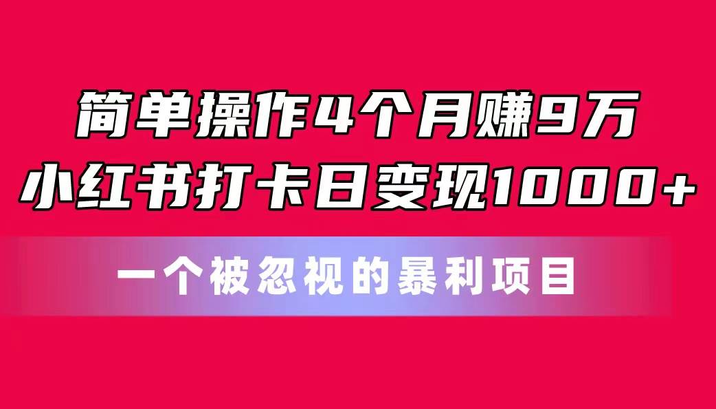 （11048期）简单操作4个月赚9万！小红书打卡日变现1000+！一个被忽视的暴力项目-领学通