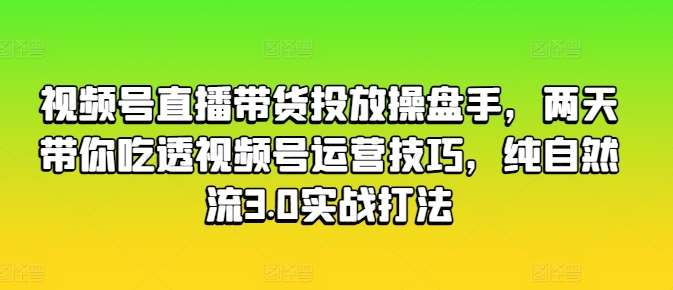 视频号直播带货投放操盘手，两天带你吃透视频号运营技巧，纯自然流3.0实战打法-领学通