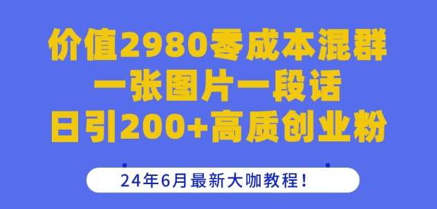 价值2980零成本混群一张图片一段话日引200+高质创业粉，24年6月最新大咖教程【揭秘】-领学通