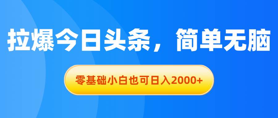（11077期）拉爆今日头条，简单无脑，零基础小白也可日入2000+-领学通