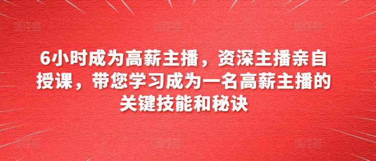 6小时成为高薪主播，资深主播亲自授课，带您学习成为一名高薪主播的关键技能和秘诀-领学通