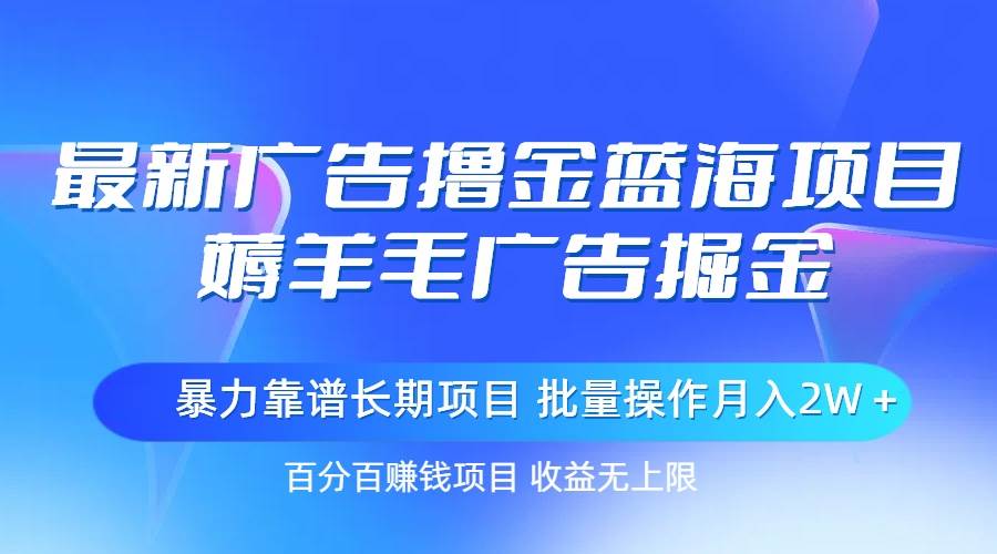（11193期）最新广告撸金蓝海项目，薅羊毛广告掘金 长期项目 批量操作月入2W＋-领学通