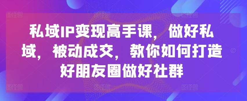 私域IP变现高手课，做好私域，被动成交，教你如何打造好朋友圈做好社群-领学通