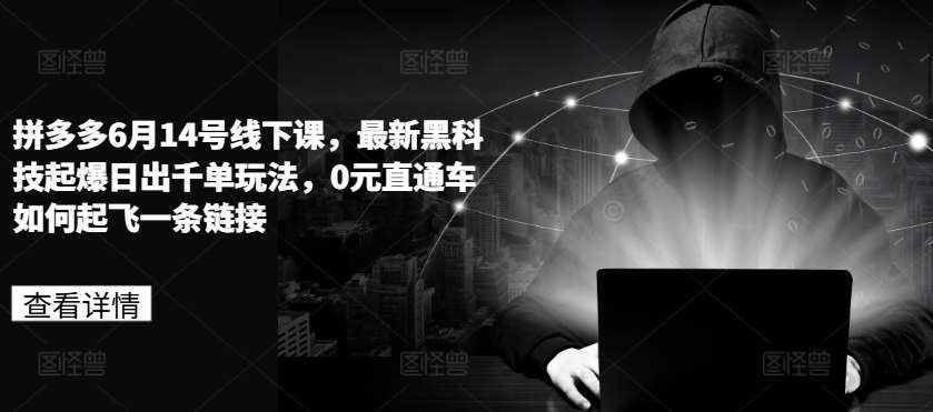 拼多多6月14号线下课，最新黑科技起爆日出千单玩法，0元直通车如何起飞一条链接-领学通