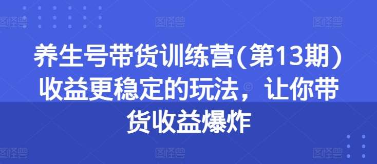 养生号带货训练营(第13期)收益更稳定的玩法，让你带货收益爆炸-领学通