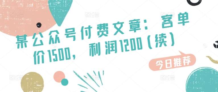 某公众号付费文章：客单价1500，利润1200(续)，市场几乎可以说是空白的-领学通