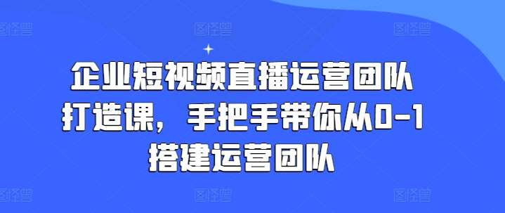 企业短视频直播运营团队打造课，手把手带你从0-1搭建运营团队-领学通