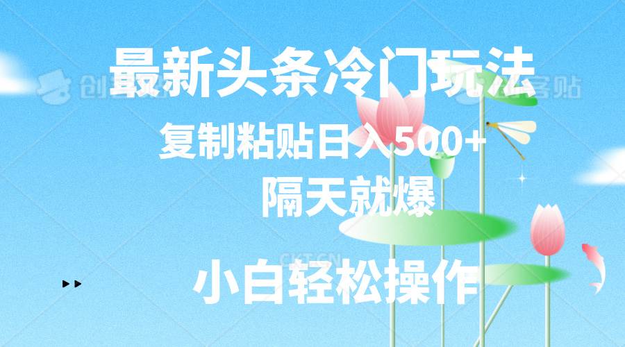 （11414期）最新头条冷门玩法，隔天就爆，复制粘贴日入500+-领学通