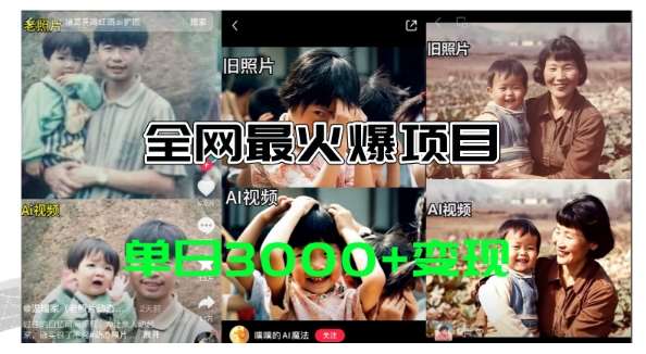 全网爆火的AI让老照片动起来教程，蹭热点日赚3k+，内含免费工具一键可生成【揭秘】-领学通