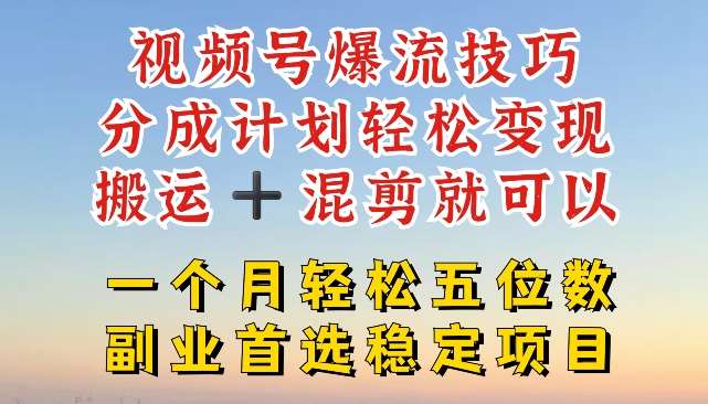视频号爆流技巧，分成计划轻松变现，搬运 +混剪就可以，一个月轻松五位数稳定项目【揭秘】-领学通