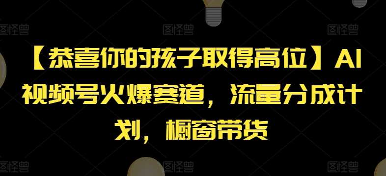 【恭喜你的孩子取得高位】AI视频号火爆赛道，流量分成计划，橱窗带货【揭秘】-领学通