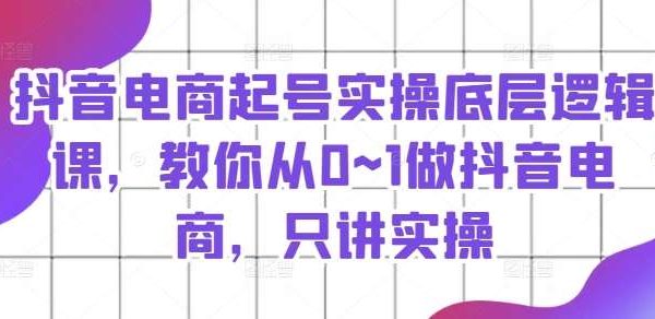 抖音电商起号实操底层逻辑课，教你从0~1做抖音电商，只讲实操-领学通