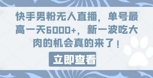 快手男粉无人直播，单号最高一天6000+，新一波吃大肉的机会真的来了-领学通