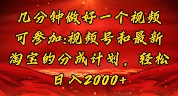 （11835期）几分钟一个视频，可在视频号，淘宝同时获取收益，新手小白轻松日入2000…-领学通