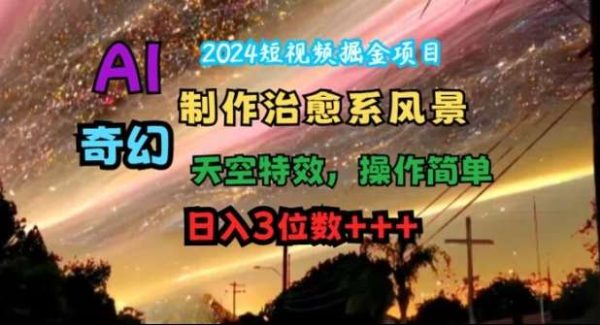 2024短视频掘金项目，AI制作治愈系风景，奇幻天空特效，操作简单，日入3位数【揭秘】-领学通