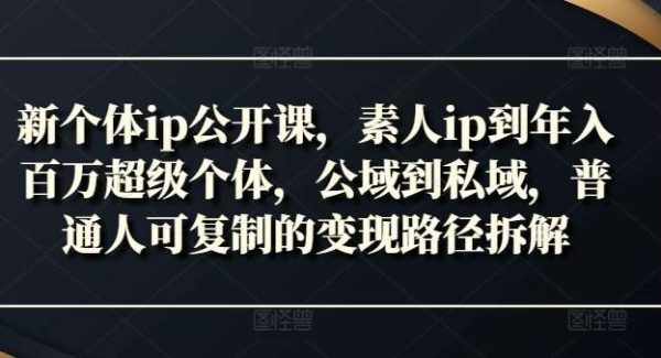 新个体ip公开课，素人ip到年入百万超级个体，公域到私域，普通人可复制的变现路径拆解-领学通