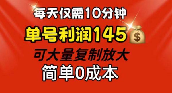 （12027期）每天仅需10分钟，单号利润145 可复制放大 简单0成本-领学通
