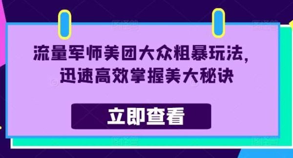 流量军师美团大众粗暴玩法，迅速高效掌握美大秘诀-领学通