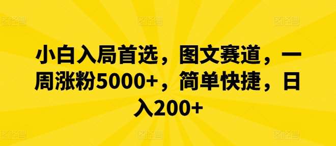 小白入局首选，图文赛道，一周涨粉5000+，简单快捷，日入200+-领学通