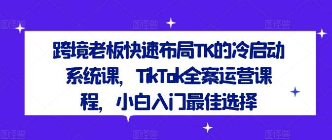 跨境老板快速布局TK的冷启动系统课，TikTok全案运营课程，小白入门最佳选择-领学通