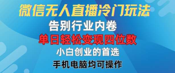微信无人直播冷门玩法，告别行业内卷，单日轻松变现四位数，小白的创业首选【揭秘】-领学通