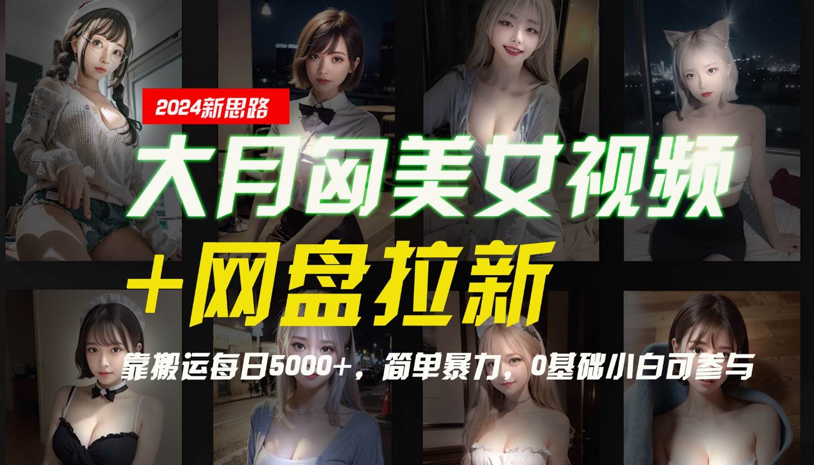 【新思路】大月匈美女视频+网盘拉新，靠搬运每日5000+，简单暴力，0基础小白可参与-领学通