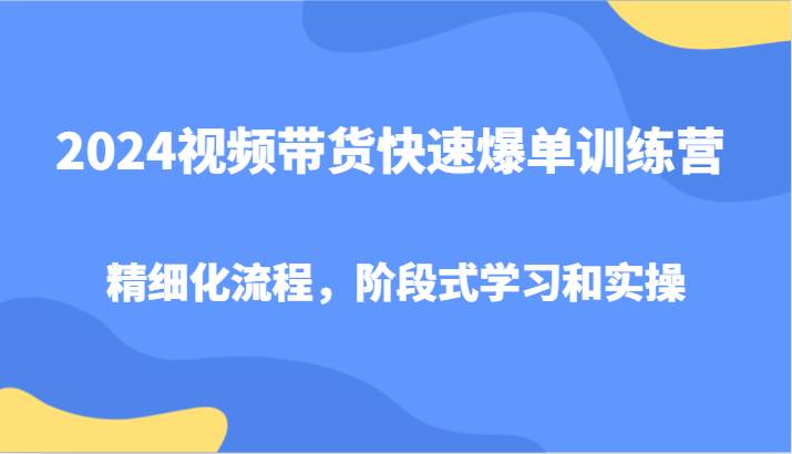 2024视频带货快速爆单训练营，精细化流程，阶段式学习和实操-领学通