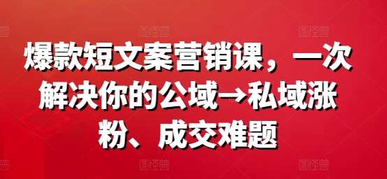 爆款短文案营销课，一次解决你的公域→私域涨粉、成交难题-领学通
