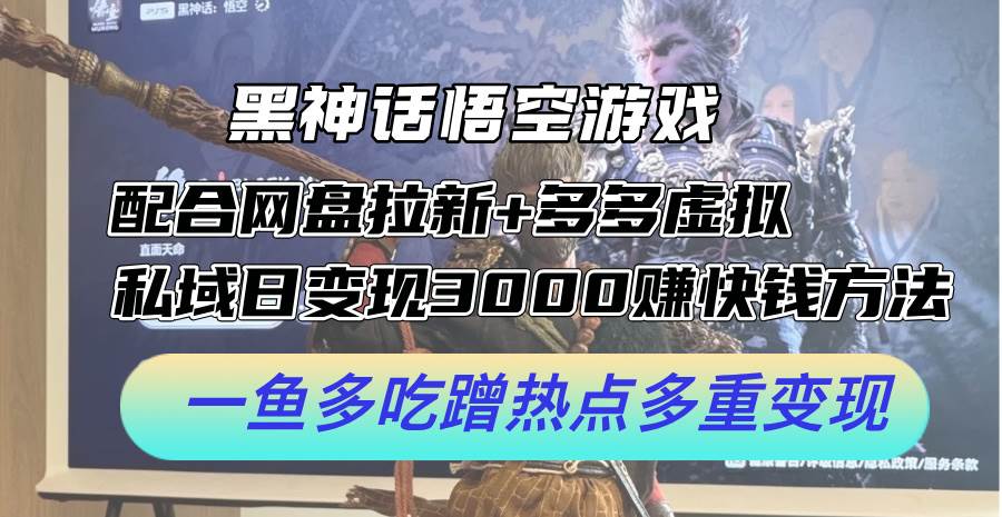 （12316期）黑神话悟空游戏配合网盘拉新+多多虚拟+私域日变现3000+赚快钱方法。…-领学通