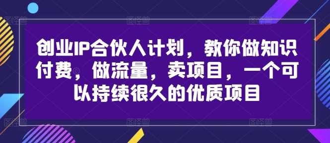 创业IP合伙人计划，教你做知识付费，做流量，卖项目，一个可以持续很久的优质项目-领学通