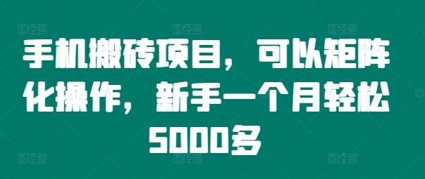 手机搬砖项目，可以矩阵化操作，新手一个月轻松5000多-领学通