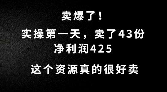 这个资源，需求很大，实操第一天卖了43份，净利润425【揭秘】-领学通