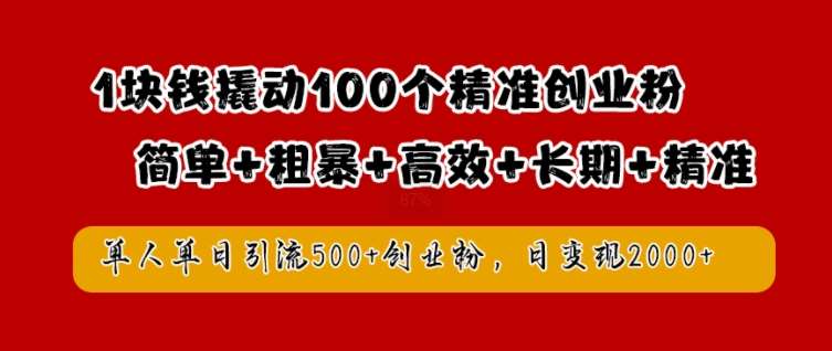 1块钱撬动100个精准创业粉，简单粗暴高效长期精准，单人单日引流500+创业粉，日变现2k【揭秘】-领学通
