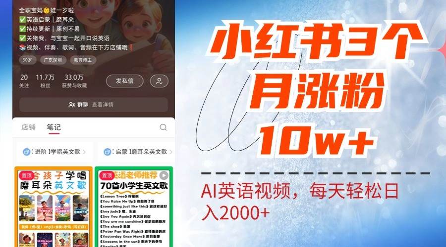 小红书三个月涨粉10W，AI英语视频0成本制作，每天轻松日入2000+-领学通
