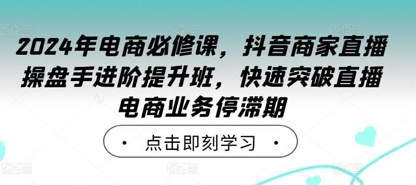 2024年电商必修课，抖音商家直播操盘手进阶提升班，快速突破直播电商业务停滞期-领学通