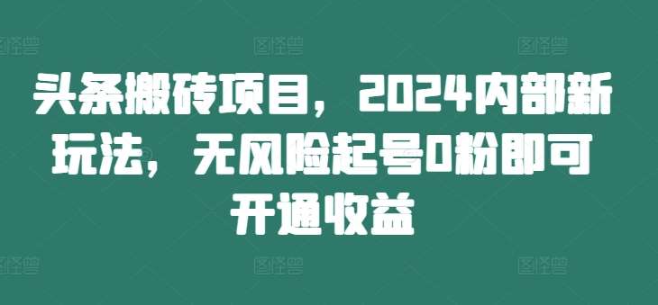 头条搬砖项目，2024内部新玩法，无风险起号0粉即可开通收益-领学通