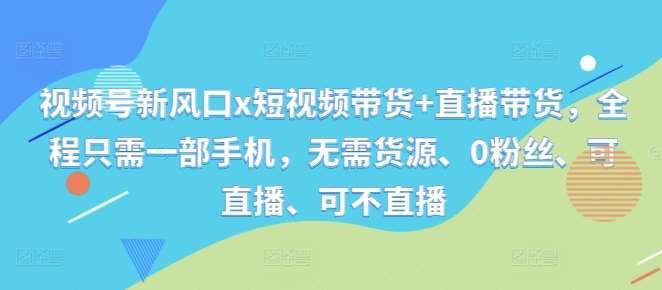 视频号新风口x短视频带货+直播带货，全程只需一部手机，无需货源、0粉丝、可直播、可不直播-领学通